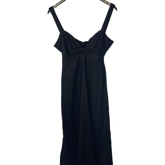 NWT ASOS  Black Twist Front Open Back Linen Viscose Maxi Dress Summer Size 10 - Picture 1 of 7
